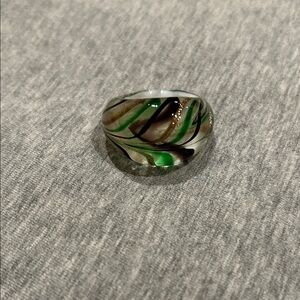 Boho Green and Brown Swirl Glass Ring Sz 7